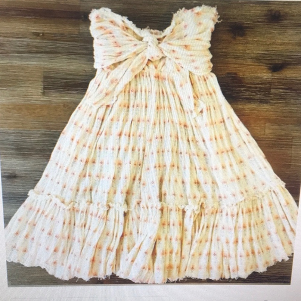 FP ONE/PINK-FLORAL RAW EDGE STRAPLESS TIE FRONT DRESS